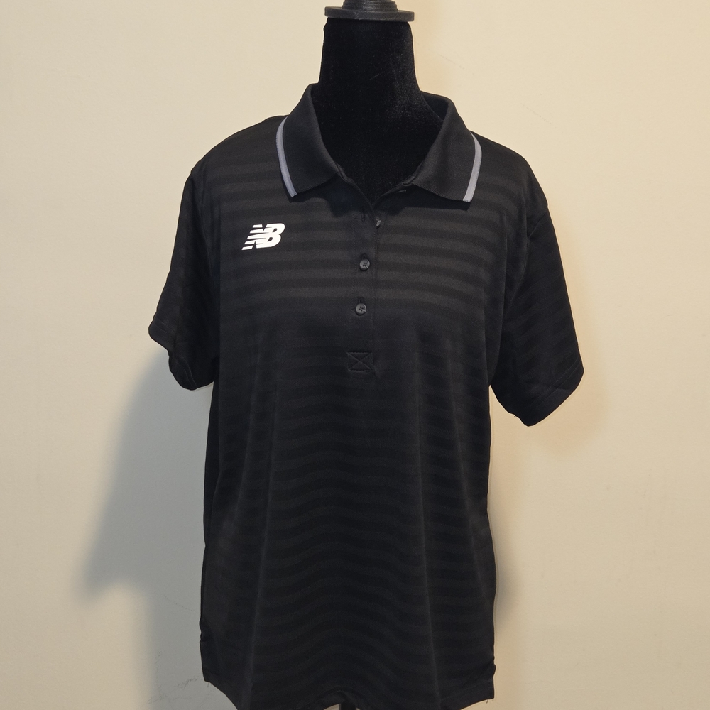New Balance Women's Striped Black Polo Shirt